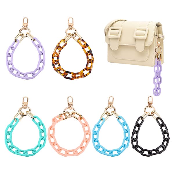 Pandahall Chgcraft 6Pcs 6 Colors Opaque Acrylic Cable Chain Flat Chain Strap Acrylic Purse Chain Handle Strap Decorative Handbag Strap with...