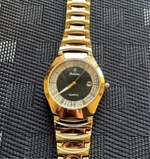 Luxury Men's Gold Quartz Watch with Stone Detailing - Used From Japan