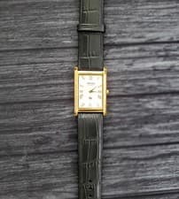 Slim GOLD White Dial Men's Tank Dress Watch New Batt & Movt USA Seller*-*