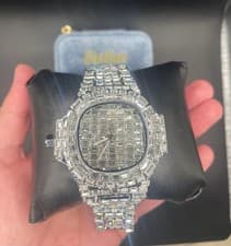 Silver Baguette CZ Watch, Full Luster, Luxurious, Used From Japan