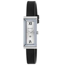 Gucci G-Frame Quartz Silver Dial Black Leather Strap Ladies Watch YA127515
