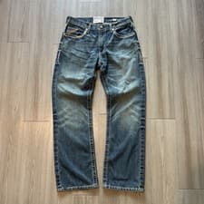 Ariat Men's Straight Fit Denim Jeans Blue Button Zip Logo Embroidered Pockets