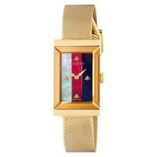 Gucci G-Frame SWISS Quartz Gold Tone Stainless Steel Ladies Mesh Watch YA147410