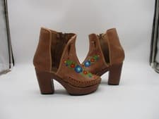 Enigma Collection Brown Pigskin Floral Platform Ankle Boots Womens Size EUR 24