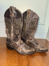FRYE BILLY HAMMERED 77587 DISTRESSED BROWN LEATHER STUDDED WESTERN BOOT SIZE 7 B