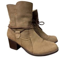Eddie Bauer Louise Chocolate Leather Ankle Boots Chunky Block Heel Side Zip sz 8