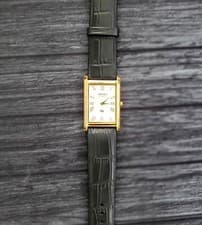 SQ Slim Dial New Batt & Movt Men's Gold White Tank Dress Watch USA Seller⌚