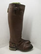 Steve Madden Womens Sz 7 M RAVINN Brown Pebbled Leather Rear Zip Riding Boots