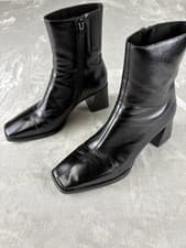 Jeffrey Campbell Black Leather Ankle Boots Size 8 Square Toe Block Heel Zip