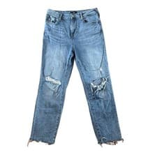 True Religion Starr Mid Rise Cropped Straight Leg Jeans  Distressed Women's 29