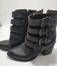 Circle G Booties Women Brown Distressed 4 Buckle Side Zip 6.5 M Biker Steampunk 