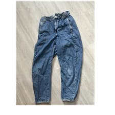 Relaxed Fit Elastic Waist Blue Cotton Jeans 5-Pocket Medium Wash Solid