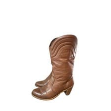Vintage Dexter Women’s 8 N Brown Leather Western Boots 70s USA Made Stacked Heel