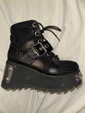 Demonia Black Platform Lace-Up Studded Buckle Ankle Boots