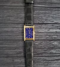 Vintage Tank Men Tank Blue Dial Black Leather Dress Watch New Mvt & Batt 🌟