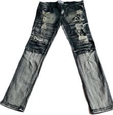 Golden Denim Men's Black Acid Wash Distressed Biker Jeans