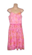 Trina Turk Strappy Dress Pink Silk Chiffon Pleated Skirt Belted Cocktail Size 8