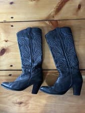 Frye Black Leather Western Boots Womens Size 8 Cowboy Mid Heel Classic