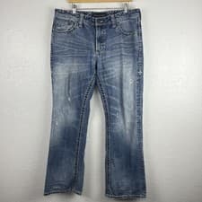 BKE Affliction Black Jeans Mens 38 (Fits 36x31) Cooper Relaxed Boot Fleur-De-Lis