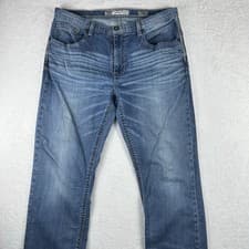 BKE Tyler Straight Stretch Jeans Men 36 Faded Whiskered Denim Embellished Buckle